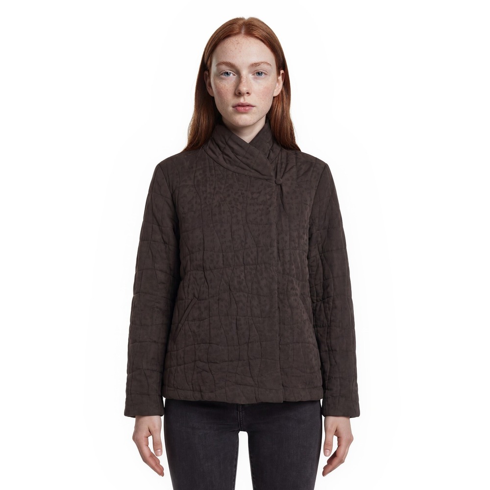 Eileen Fisher 100% Silk Quilted Jacket Women's Size Large Brown Floral Jacquard